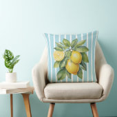 Watercolor Lemons on Blue Striped Background クッション (椅子)