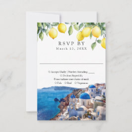 Watercolor Lemons Santorini Greek Wedding 出欠カード