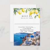 Watercolor Lemons Santorini Greek Wedding 出欠カード (正面/裏面)