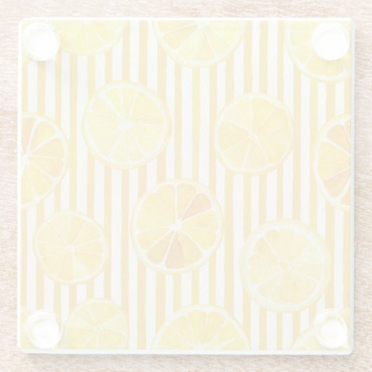Watercolor Lemons & Stripes ガラスコースター (裏面)