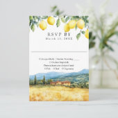 Watercolor Lemons Tuscan Scene Italian Wedding 出欠カード (スタンド正面)