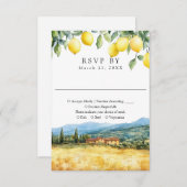 Watercolor Lemons Tuscan Scene Italian Wedding 出欠カード (正面/裏面)