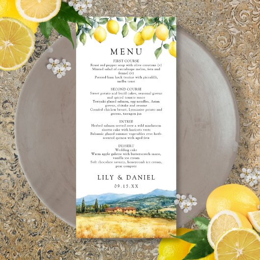 Watercolor Lemons Tuscany Italy Wedding メニュー