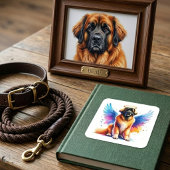 Watercolor Leonberger Dog Angel スクエアシール