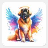 Watercolor Leonberger Dog Angel スクエアシール (正面)