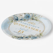Watercolor Light Blue Floral Gold Glitter Party   ペーパープレート (アングル)