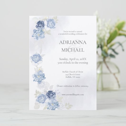 Watercolor Light Blue Wedding Invitation 招待状 (スタンド正面)