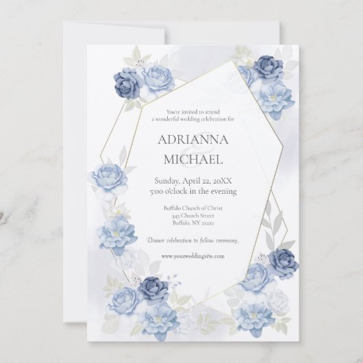 Watercolor Light Blue Wedding Invitation 招待状 (正面)