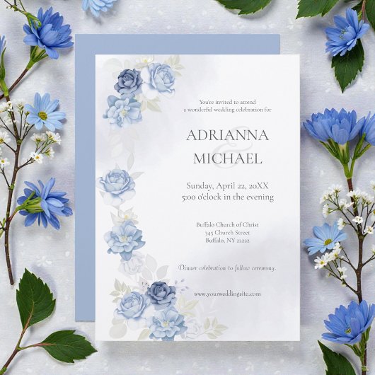 Watercolor Light Blue Wedding Invitation 招待状