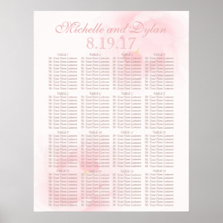 Watercolor Light Pink Peony Wedding Seating Chart ポスター