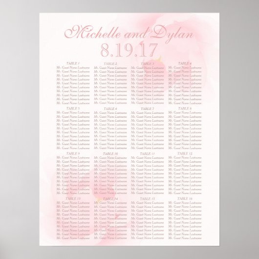 Watercolor Light Pink Peony Wedding Seating Chart ポスター (正面)