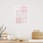 Watercolor Light Pink Peony Wedding Seating Chart ポスター (キッチン)