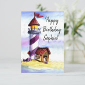 Watercolor Lighthouse Birthday Card サンキューカード (スタンド正面)
