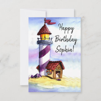 Watercolor Lighthouse Birthday Card サンキューカード