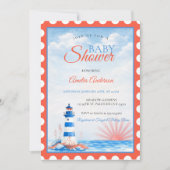 Watercolor Lighthouse Nautical Ocean Sunset Stamp 招待状 (正面)