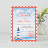 Watercolor Lighthouse Nautical Ocean Sunset Stamp 招待状 (スタンド正面)
