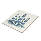 Watercolor Lighthouses Blue Ivory ID1202 タイル (側面)
