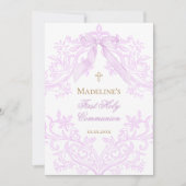 watercolor lilac crest First Holy Communion 招待状 (正面)