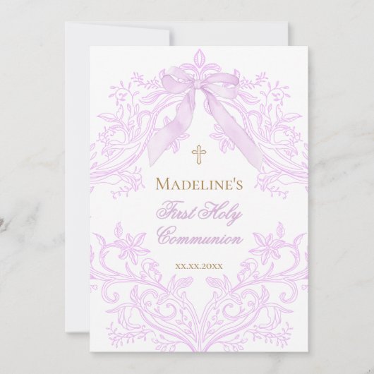 watercolor lilac crest First Holy Communion 招待状 (正面)