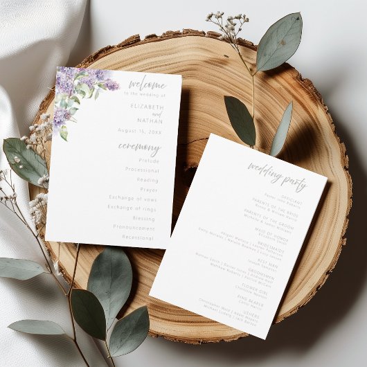  Watercolor Lilac Floral Wedding Ceremony Program  招待状