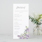 Watercolor Lilac Floral Wedding Menu Card  メニュー (スタンド正面)