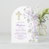 Watercolor Lilac Flowers Arch Baptism 招待状 (スタンド正面)