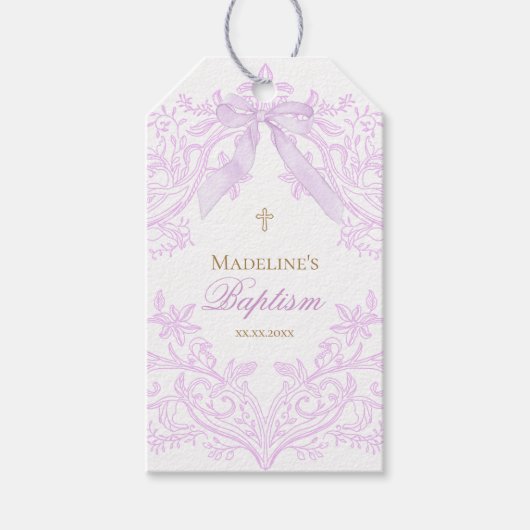watercolor lilac purple Baptism ギフトタグ (正面)