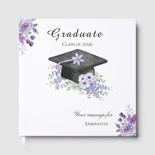 Watercolor lilac Purple Floral Graduation ゲストブック (正面)