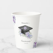 Watercolor lilac Purple Floral Graduation  紙コップ (正面)