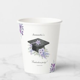 Watercolor lilac Purple Floral Graduation  紙コップ