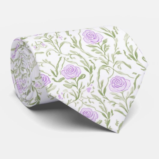 Watercolor lilac roses pattern neck tie ネクタイ (ロール)