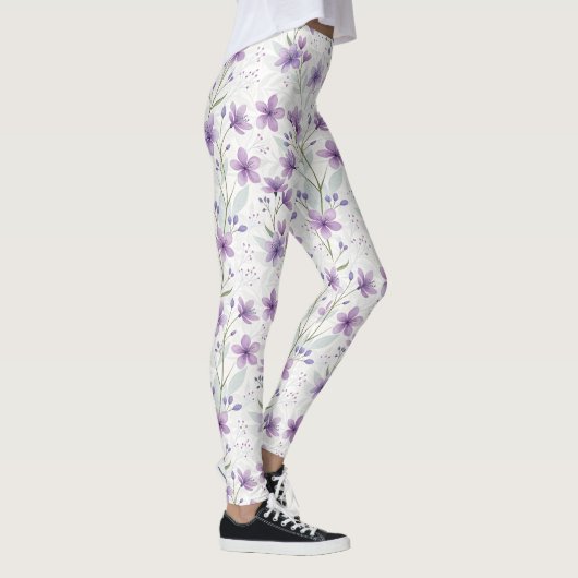 Watercolor Lilac Wildflower Pattern Leggings レギンス (右)