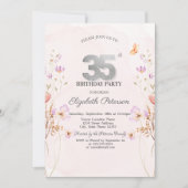 Watercolor Lilac Wildflowers Purple 35th Birthday 招待状 (正面)
