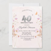 Watercolor Lilac Wildflowers Purple 40th Birthday 招待状 (正面)