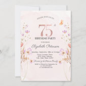 Watercolor Lilac Wildflowers Purple 75th Birthday 招待状 (正面)