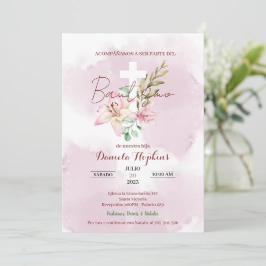 Watercolor lily baptism invitation 招待状 (スタンド正面)