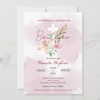 Watercolor lily baptism invitation 招待状