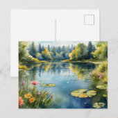 Watercolor Lily Pond, Forest, Nature  ポストカード (正面/裏面)