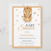 Watercolor Lion Cub Jungle Safari Gold Paw Prints 招待状 (正面)