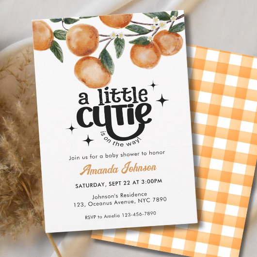 Watercolor Little Cutie Citrus Orange Baby Shower  招待状