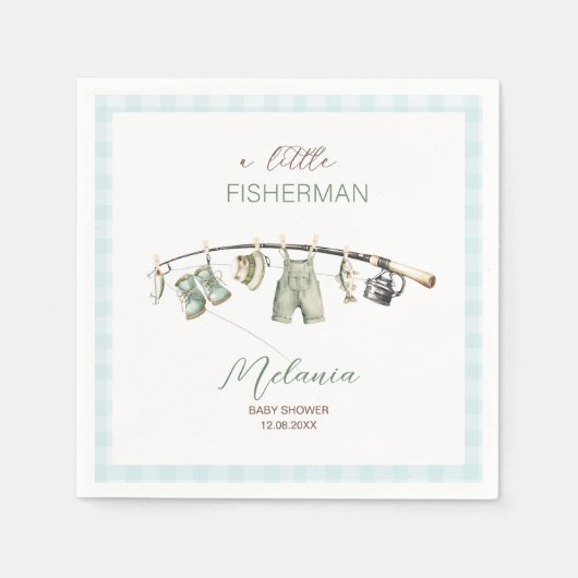    Watercolor Little Fisherman  baby shower スタンダードカクテルナプキン (正面)