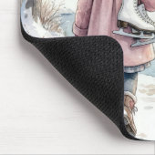 Watercolor Little Girl With Ice Skates and Dog マウスパッド (コーナー)