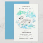 Watercolor Little Swan Baby Shower Invitation (正面/裏面)