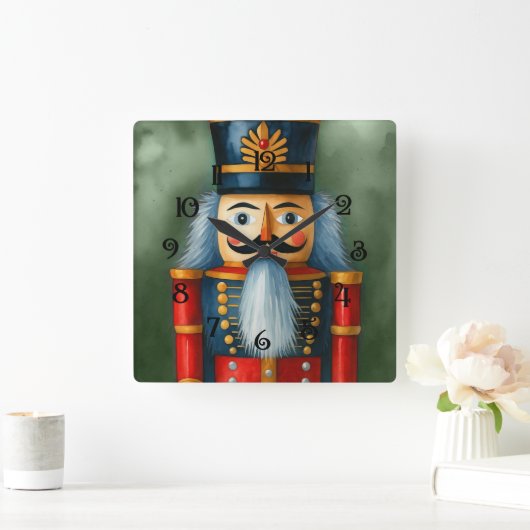 Watercolor llustrated Christmas Nutcracker スクエア壁時計 (ホーム)