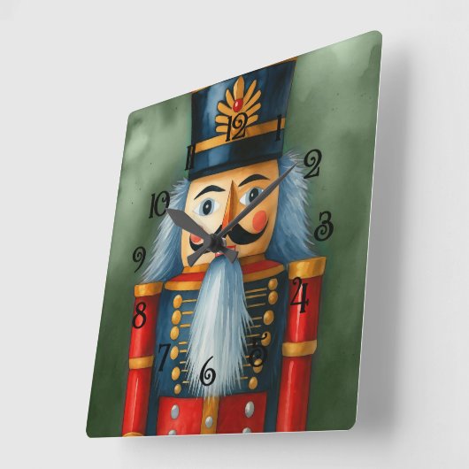 Watercolor llustrated Christmas Nutcracker スクエア壁時計 (傾斜)
