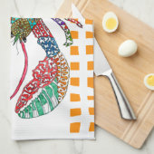 Watercolor Lobster Crustacean Kitchen Towel キッチンタオル (四つ折り)