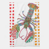 Watercolor Lobster Crustacean Kitchen Towel キッチンタオル (縦)