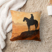 Watercolor Lone Rider Throw Pillow - Artistic West クッション (ブランケット)