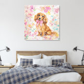 Watercolor Long Hair Dachshund Pastel Floral キャンバスプリント (インサイチュ (寝室))