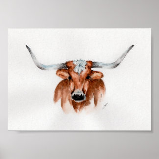 Watercolor Longhorn ポスター